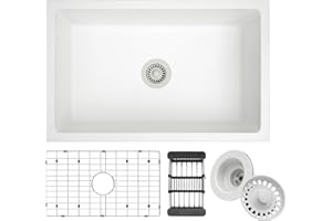 MONSINTA White Undermount Kitchen Sink 30" x 19", Granite Composite Kitchen Sink with Accessories, Large and Deep Single Bowl Kitchen Sinks (30" x 19" x 9")