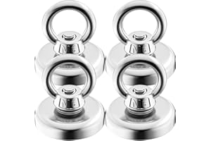 KEUKENKET 4Pcs Strong Neodymium Fishing Magnet Heavy Duty, 1.42 inch Large Rare Earth Dsic Magnets Whit Countersunk Hole Eyebolt Lifting Rings for Tools,Retrieving and Magnet Fishing,Lifting and Pick up
