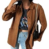 Tankaneo Womens Faux Suede Jackets Button Down Long Sleeve Shackets Coat Trendy 2025 Spring Clothes