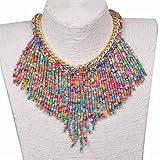 Acrylic Beads Tassel Chunky Collar Choker Statement Necklace Pendant H130K01