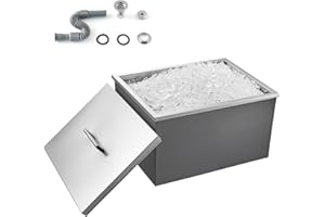 VEVOR Drop in Ice Chest, Stainless Steel Drop in Cooler, Commercial Ice Bin with Lid for Outdoor Kitchen Patio Bar, Drain-Pipe Set Included, Cooling Bins with Cover for Cold Wine Beer