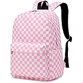 Dezcrab Checkered Backpack for Girls Kids School Bag Teens Women College Bookbag Casual Daypack (Pink)