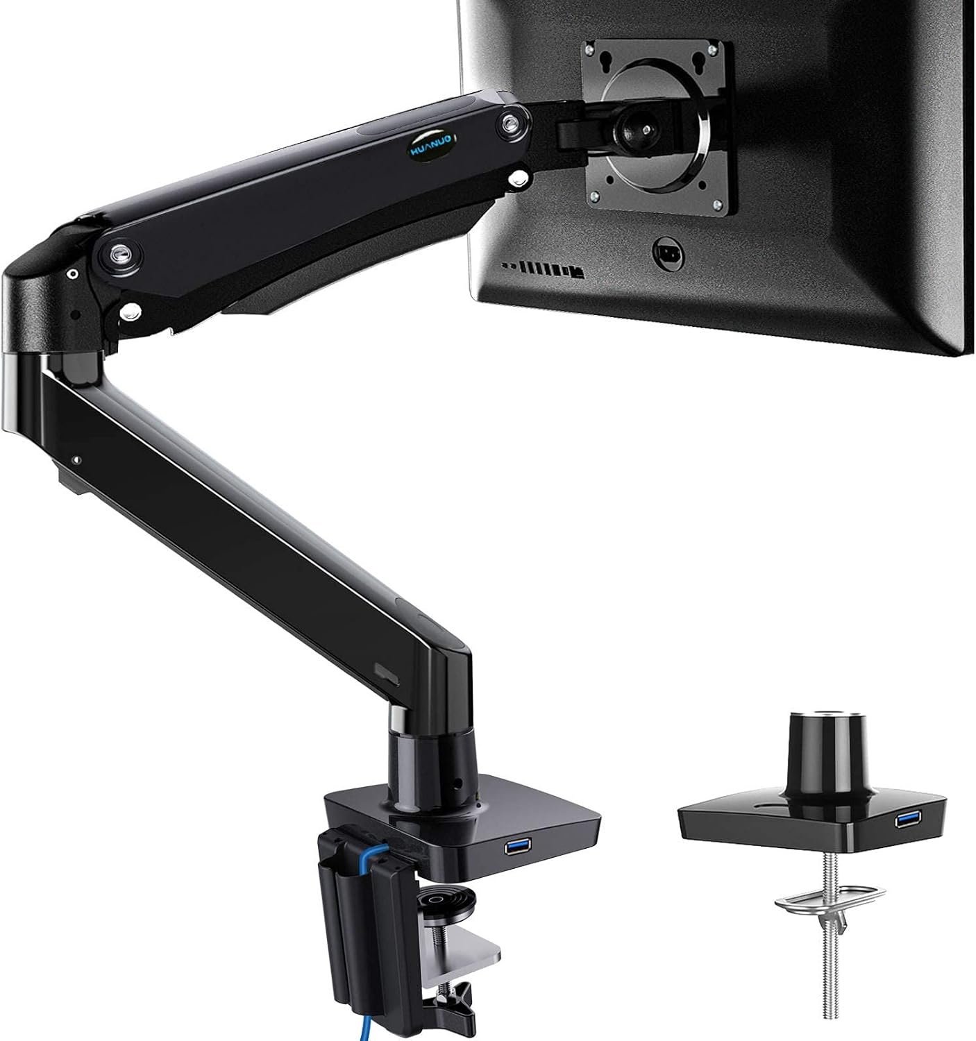 HUANUO Single Monitor Mount Stand - Full Motion Monitor Arm Desk Mount for 17 to 35 Inch LCD LED Computer Screens, Height Adjustable VESA Bracket with Clamp, Grommet Mounting Base, Holds up to 26.4lbs