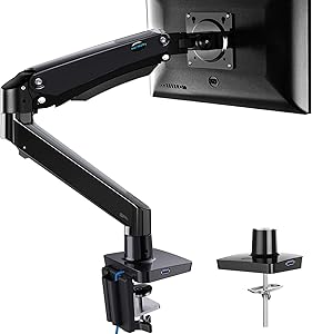 HUANUO Single Monitor Mount Stand - Full Motion Monitor Arm Desk Mount for 17 to 35 Inch LCD LED Computer Screens, Height Adjustable VESA Bracket with Clamp, Grommet Mounting Base, Holds up to 26.4lbs