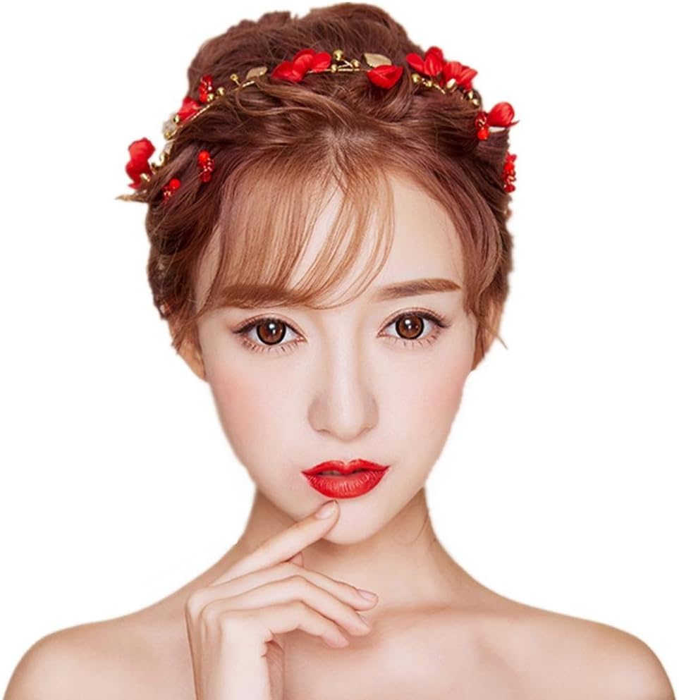 Amazon Com Zyabcdg Festival Fancy Red Flower Headband Wedding