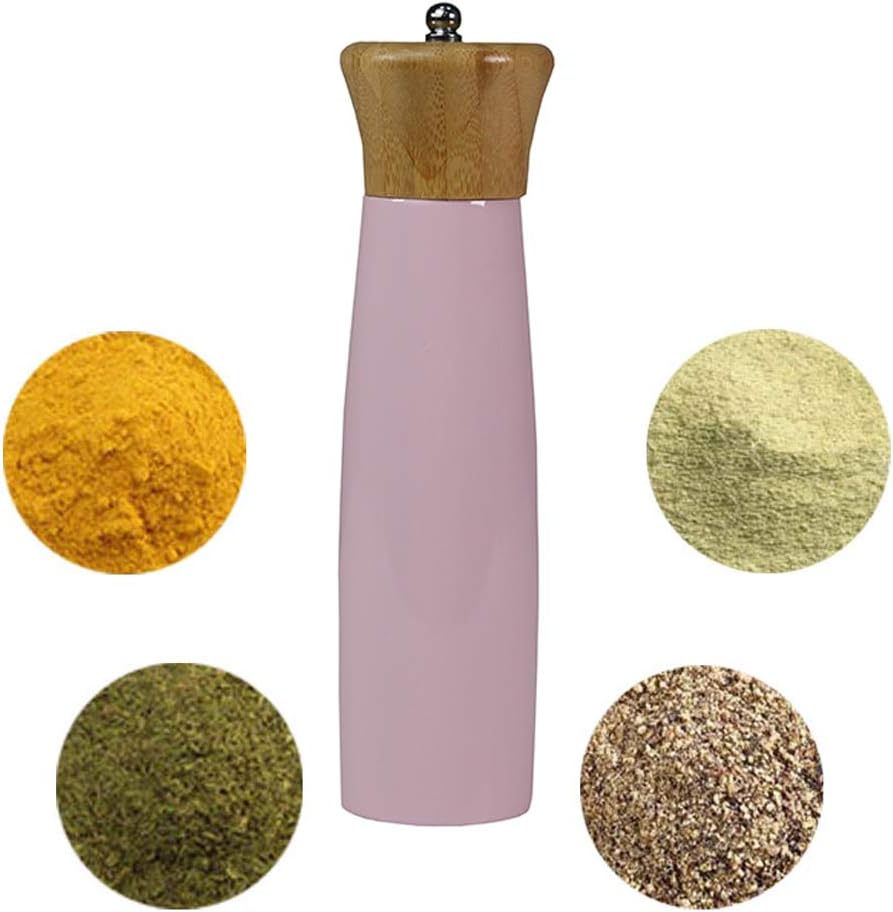Wisfruit Pepper Grinder, Wooden Pepper Mill Manual Adjustable Coarseness Pepper Shakers Salt Grinder (Pink, L)