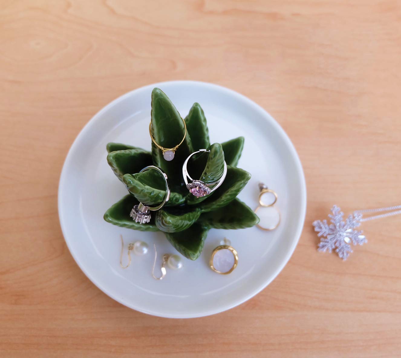 PUDDING CABIN Aloe Ring Holder,Cactus Ring Dish,Jewelry Holder Trinket Tray for Rings Earrings Necklace Organizer,Bridesmaid Christmas Birthday Gift for Women Girls