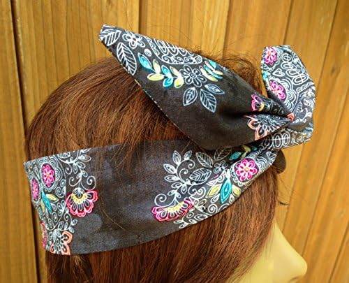 Wired Headband Dolly Sugar Skulls Print Wired Dolly bow Rockabilly Wire Scarf Headband Bohemian Rabbit Ears