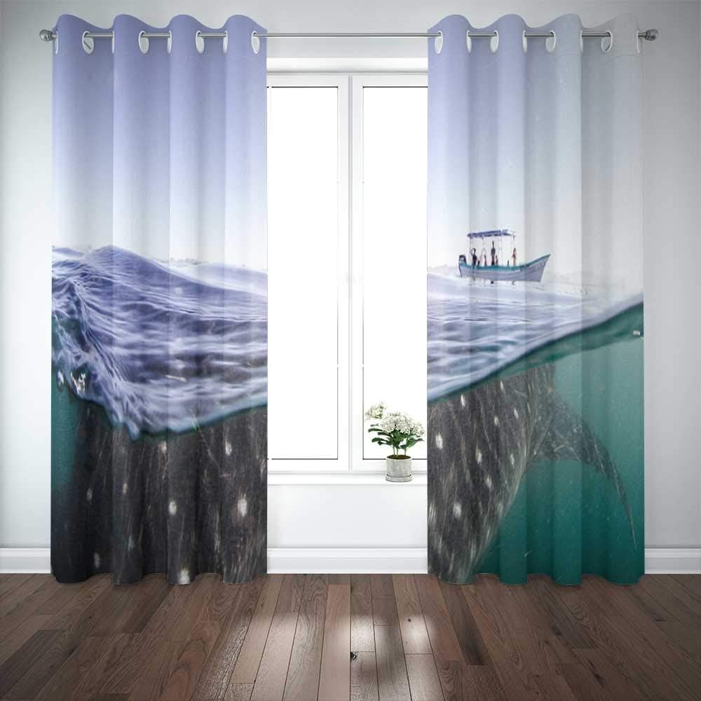 Capsceoll 52X 84 Inch 2 Panels Whale Shark The Biggest Fish in Ocean Huge Gentle Giant Swimming Near Surface California Mexico Window Curtain Panels for Home Kitchen Bedroom,Girls and Boys Curtains