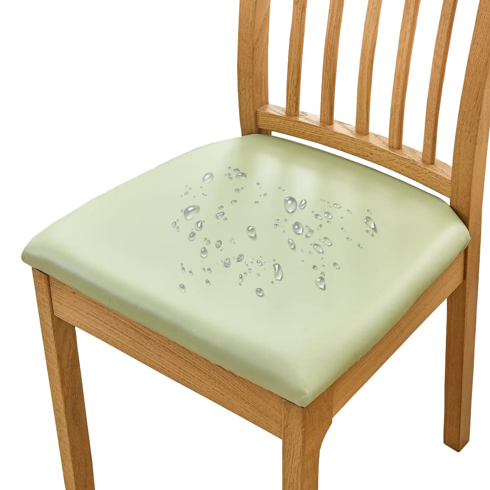 Bestenrose Dining Chair Covers for Set of 6 Waterproof Seat Slipcover PU leather Seat Covers for Dining Room kitchen Chairs Removable Chair Seat Cushion Cover with Fixing Buckle