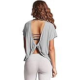 Mippo Womens Open Back Workout Tops Loose Short Sleeve Athletic Gym T Shirts
