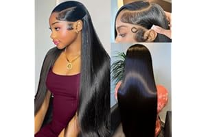 FLOLIFE Real Human Hair wig 13x6 Lace Front Wigs Human Hair Pre Plucked 28 Inch Straight Human Hair Wig with Baby Hair 180% Density HD Lace Front Wigs Frontal Glueless Wigs for Women