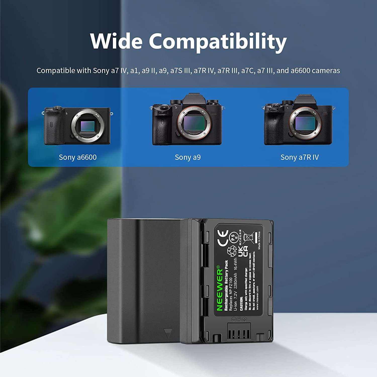 Neewer NP-FZ100 Replacement Battery Charger Kit, Compatible with Sony a7IV, a1, a9II, a9, a7SIII, a7RIV, a7RIII, a7III, 2 Packs Li-ION 2280mAh Batteries, Dual USB Charger with LCD Display