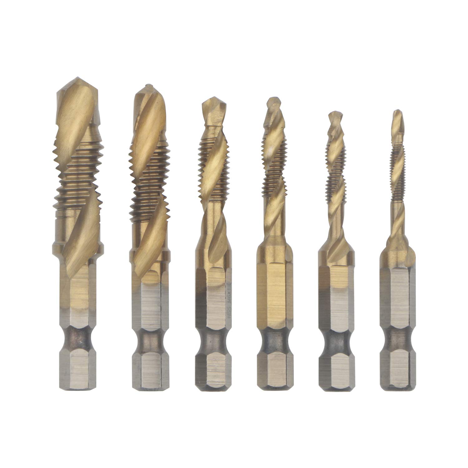 Rowiz 6PCS Combination Drill and Tap Bit, Metric Thread M3 M4 M5 M6 M8 M10 Hexagon Shank Spiral Compound Drill Bit Set