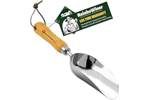 Rainbowiner Extra Large Soil Scoop, Garden Transplanter Trowel - Super Strong Stainless Steel Metal Potting Soil Scoop with Wooden Handle - Garden Hand Scoop for Soil, Fertilizer, Animal Feed...