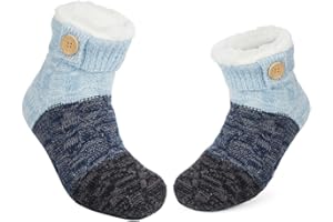 LEMZONE Women's Thick Warm Slipper Socks with Grippers, Winter Fleece Fuzzy Socks Christmas Gifts Stocking Stuffers