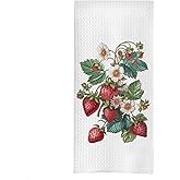 uinwk Strawberry Kitchen Towels, Vintage Strawberry & Blossoms Decorative Hand Towels for Bathroom & Kitchen, 16x24 Inches