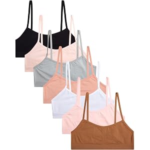 Princess Rose Girls Bras 7 Pack Seamless Spaghetti Strap Training Bralette | Soft Lightweight Stretch, Smooth Second-Skin Fee