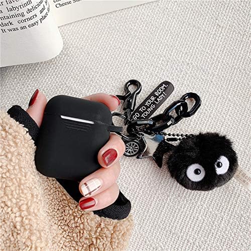 Cute Airpods Case Silicone Apple AirPods Protective Cover Earphone Charging Case with Keychain Women/Girls Gift (Black)