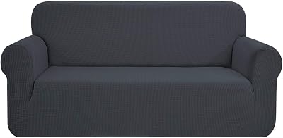 SAMSTEX 3 Seater Stretch Sofa Cover Grey Soft Non-Slip Machine Washable