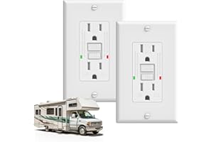 RVINGPRO 15A RV GFCI Outlets 2 Pack, Tamper-Resistant Replacement Receptacle with LED Indicator, Self-Test Ground Fault Circuit Interrupter, Decorator Wall Plates and Screws Included, UL Listed