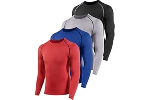 Celfaeree 4 Pack Boys’Compression Shirt Youth Athletic Long Sleeve T-Shirt Activewear Dry-Fit Sports Base Layer