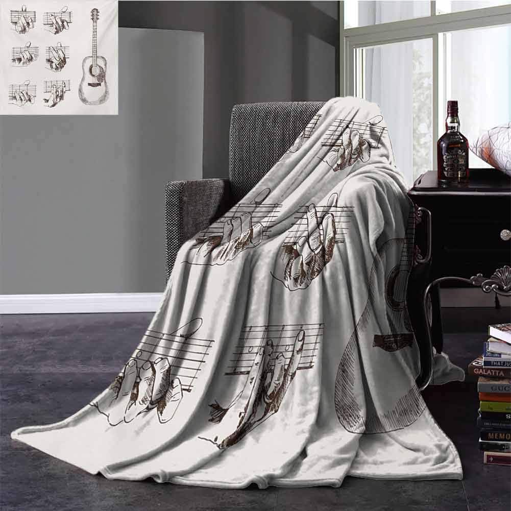 Guitar Baby Blanket Sketch Art Style Instrument and Chords Acoustic Flamenco Technique Skill Talent Portable Car Travel Cover Blanket Twin Size Cream Brown 60x70 Inch