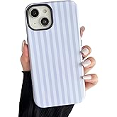 CHEDEMK Compatible with iPhone 15 Case, Cute Fashion Aesthetic Striped Pattern Cover for Women, Shockproof Soft TPU and Hard PC Protective Phone Case for iPhone 15 6.1"- White