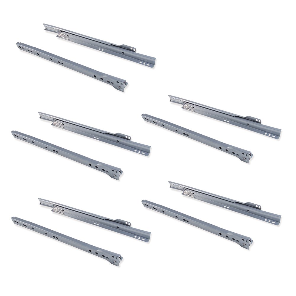Emuca - Drawer runners 300mm (11,8 inch) with partial extension in silver grey colour, set of 5 sliders for drawer