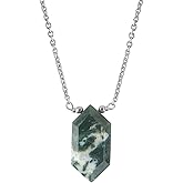 SUNSHINEGEMS Natural Moss Agate fancy Hexagon Shape Necklace, Polished Gemstone, Healing Crystals, Gift for Her, Birthday, Gemstone Jewelry 18 inch Weight 10 carat Stone Size Approx 10 MM (Moss Agate)
