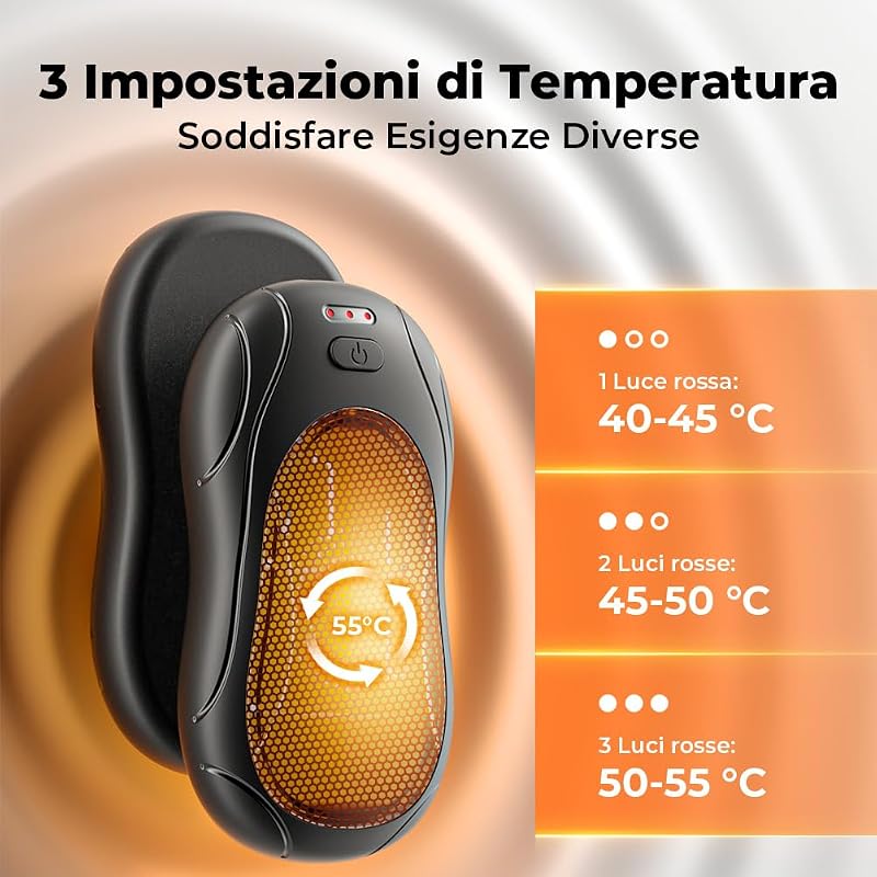Scaldamani Elettrico 2 Pack, Scaldamani Ricaricabile Portatile 23H, Riscaldamento a 3 Livelli, Scalda Mani Tascabili, Adatto per Esterno, Golf, Campeggio — foto 3 di 8