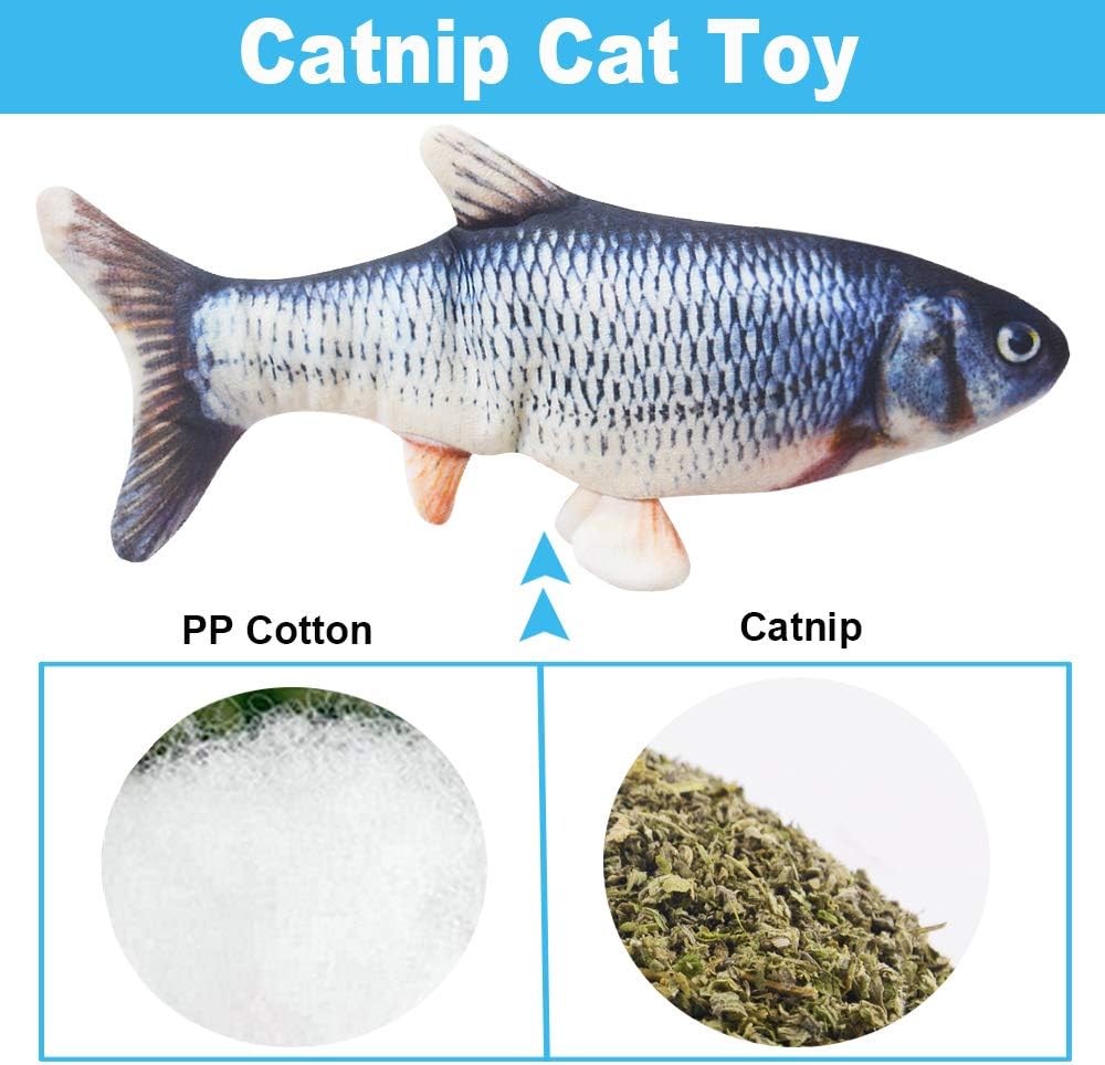 Malier 2 Pack Electric Fish Cat Toy, Realistic Plush Moving Wagging Fish Cat Toys Simulation Interactive Cat Kitten Toys for Indoor Cats Pets Kitten, Perfect for Biting, Chew and Kick (Blue + Red) : Pet Supplies