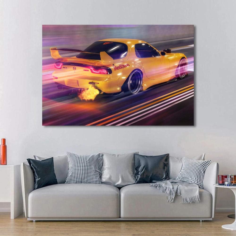 Amazon スーパーカーのポスターマツダrx 7黄色のレーシングカーのドリフト車両の壁紙プリントでキャンバスの絵画壁の芸術家の部屋の装飾60x90cmなしフレーム ウォールステッカー オンライン通販