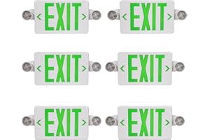 CM MZY LED Exit Sign with Emergency Lights,Exit Sign Lights with Battery Backup, Green Letter Emergency Exit Sign Lights with Two Adjustable Heads,AC 120-277V, UL Certified,6PCS
