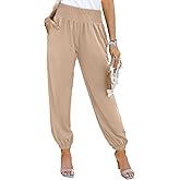 Dokotoo Womens High Waisted Pants Summer Casual Loose Wide Leg Palazzo Flowy Beach Trousers with Pockets