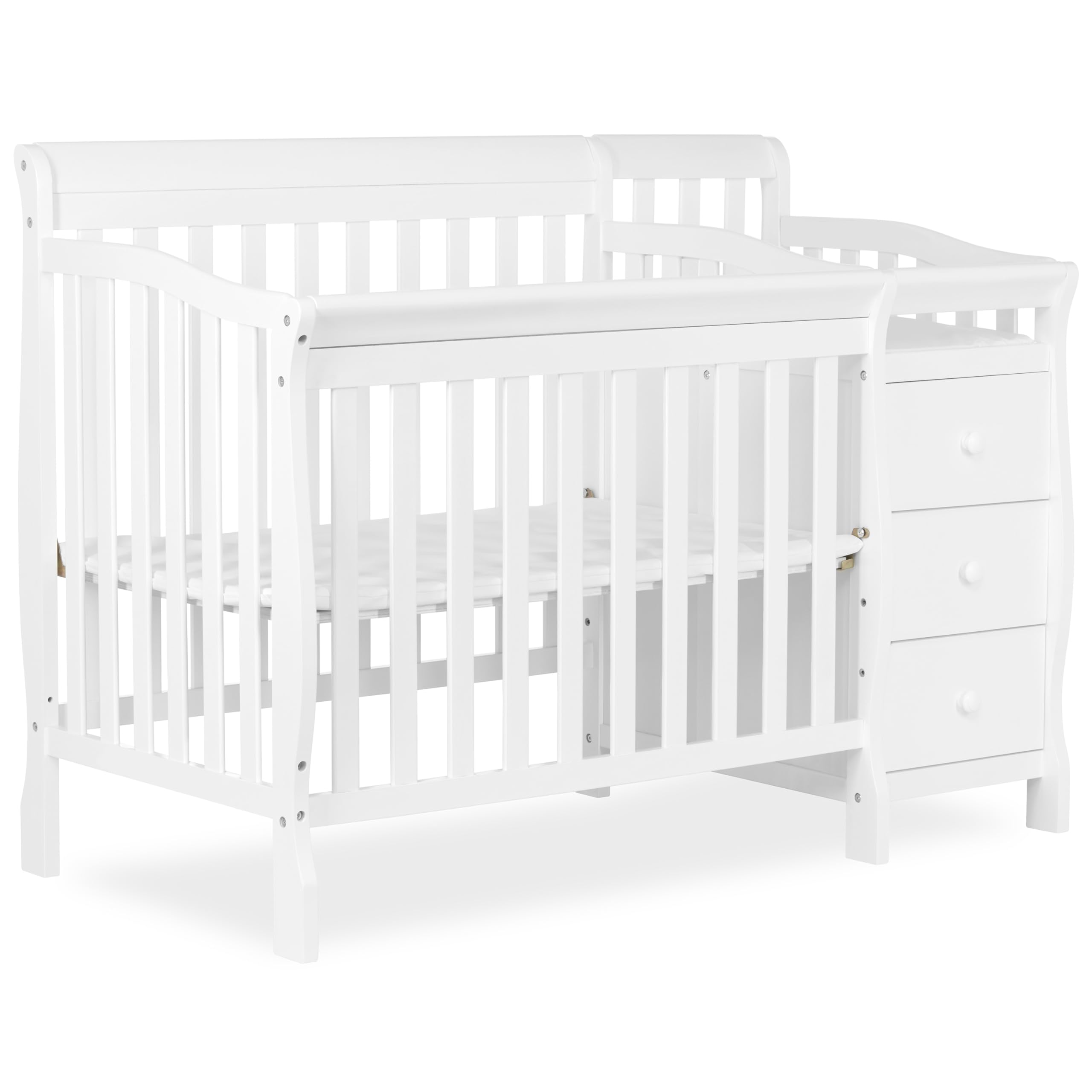 Photo 1 of Dream On Me Jayden 4?in?1 Mini Convertible Baby Crib & Changer with Storage in White, Pinewood, GreenGuard Gold & JPMA, 1” Mattress Pad, 3 Mattress Heights, Converts to Mini Day & Twin-Size Bed