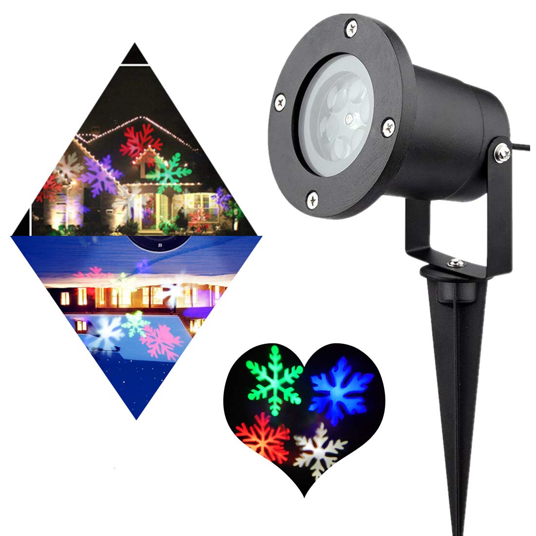 Updated Garden Projector Lights Outdoor RGBW 12W Christmas Motion Snowflake Landscape Projector Holiday Decoration Waterproof LED Stage Lights for Home Garden(RGBW)