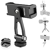 Mechrig Metal Phone Tripod Mount with Cold Shoes & 1/4" Thread, 180° Tilt & 360° Rotation Tripod Phone Holder Stand for iPhone 16 Pro Max/Samsung Galaxy/All Phones/Camera/Cage/Selfie Stick (69001)