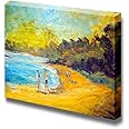 Canvas Prints Wall Art - People Walking on The Beach in Oil Painting Style | Modern Wall Decor/Home Art Stretched Gallery Canvas Wrap Giclee Print & Ready to Hang - 16" x 24"