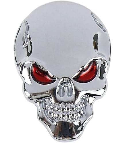 1.5 Inch Chrome Red Skull Emblem - Adhesive Car Truck Motorcycle Decal PYT-8888-401