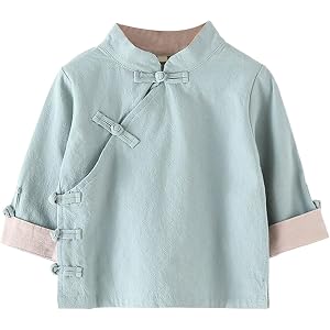 Kids Chinese Style Tang Suit Jacket Traditional Frog Buttons Tang Tops Retro Chinese Shirt for Boys & Girls