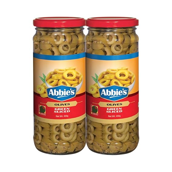 Abbies Green Sliced Olive, 450g||Pack of 2||Product of Spain