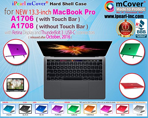 iPearl mCover Hard Shell Case for new 2016 13-inch Model A1706 / A1708 MacBook Pro (Clear)