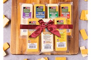 Wisconsin Cheese Company – 100% Wisconsin Specialty Cheese Block Sampler Holiday Gift Pack (7 Blocks) – Cheddar, Pepper Jack, Swiss, Gouda, Salami, Smoked Cheddar & Tomato Basil | Perfect for Parties, Charcuterie Boards, and Holiday Gifts