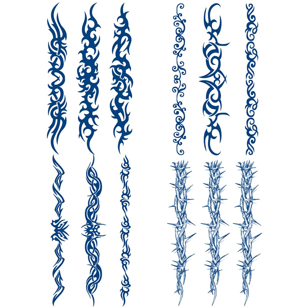 Yesallwas 4 Sheets Semi Permanent barb wire Temporary Tattoos for Women and Men 2 Weeks Long-lasting Realistic Waterproof Tribal Tattoo Stickers Hand Fake Tattoos Art for Adult