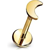 Cords Club Moon Flat Back Stud – ASTM-F136 Implant Grade Titanium - Push Pin Design for Sensitive Ears – Available in 18K Gold Plated & Titanium Silver (Single Earring)
