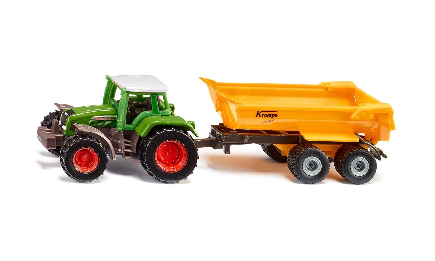 siku 1605, Fendt Tractor with Krampe Dump Truck, Toy tractor, Metal/plastic, Green/yellow, Removable cab, Tipping trough, Trailer with smooth-running rubberisedg wheels, Trailer coupling