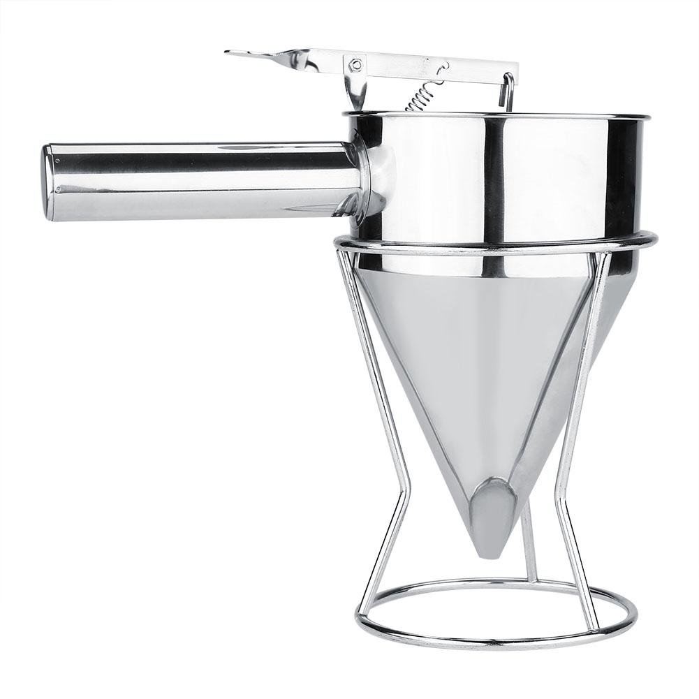 Piston Funnel, 800ml Wax Funnel Dispenser Piston Fondant Funnel for Sauces Stainless Steel Baking Funnel Dispenser with Rack for Home Kitchen Bakery Use