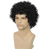Dai Cloud Curly Wig Men Afro Short Black Rocker Party Wigs 70s 80s Fluffy Synthetic Daily Cosplay Halloween Hair Wig for Male Guys (Black)