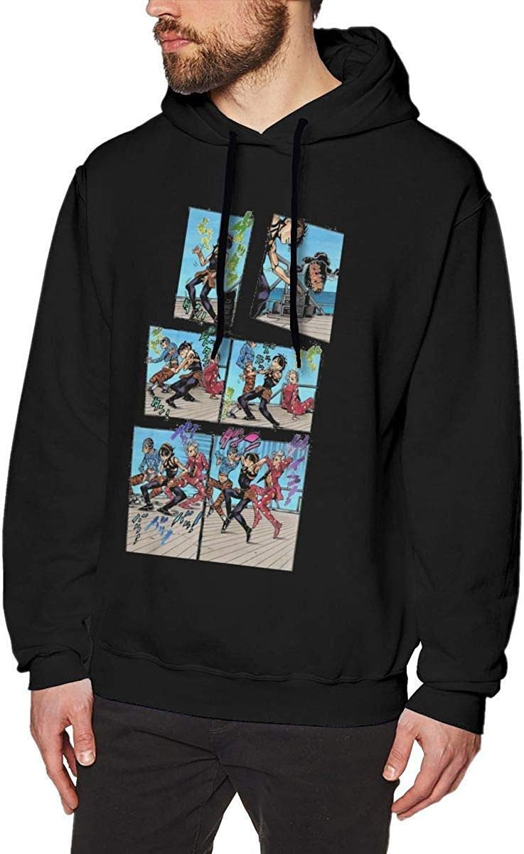 JXZO Mens Anime JoJo's Bizarre Adventure Vintage Mens Long Sleeve Sweatshirts Man's Hoodies Black
